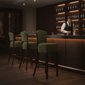 Rubber Wood Bar Chair with Green Upholstery 1175mm for Commercial Use
