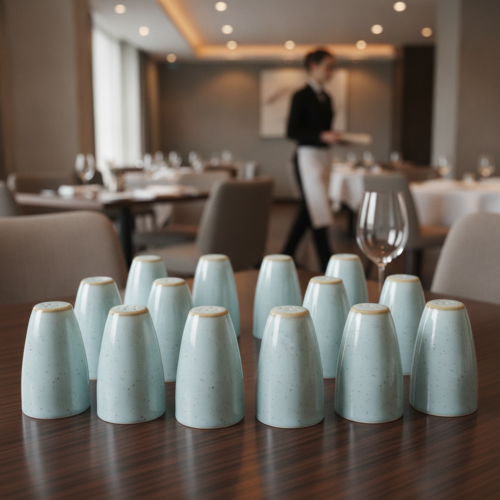 Super Vitrified Ceramic Duck Egg Blue Pepper Shakers 70mm for Dining Tables (Pack of 12)