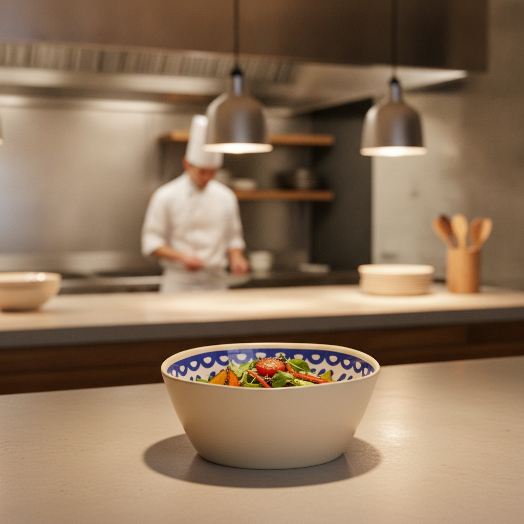 Melamine Bowl with Blue & White Interior 200mm for Catering