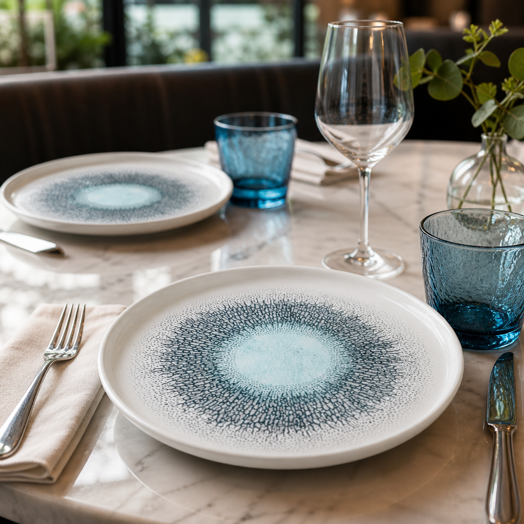 Walled Plates 210mm Aqua Ceramic for Elegant Dining (Pack of 6)