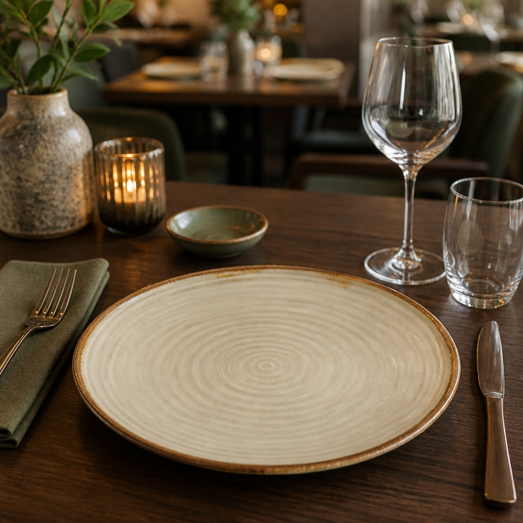 Organic Coupe Flat Plates Linen 318mm Vitrified Ceramic for Modern Dining (Pack of 6)