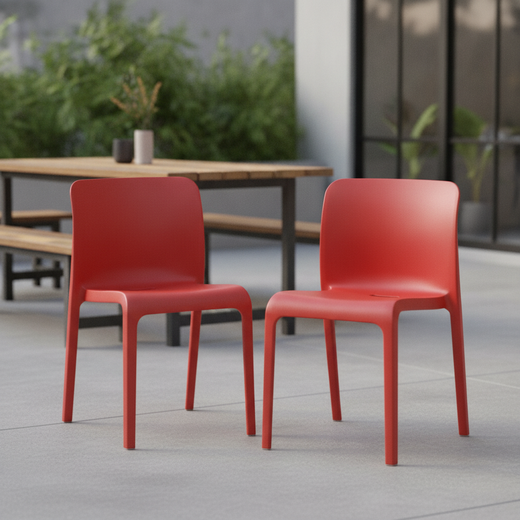 Polypropylene Red POP Chairs 780x480mm for Indoor & Outdoor Use (Pack of 2)
