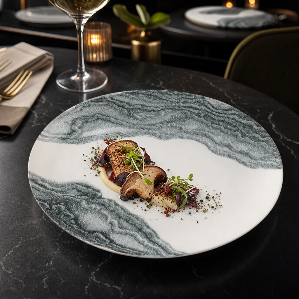 Vitrified Coupe Plates 220mm Black Vitrified Ceramic for Modern Hospitality (Pack of 12)