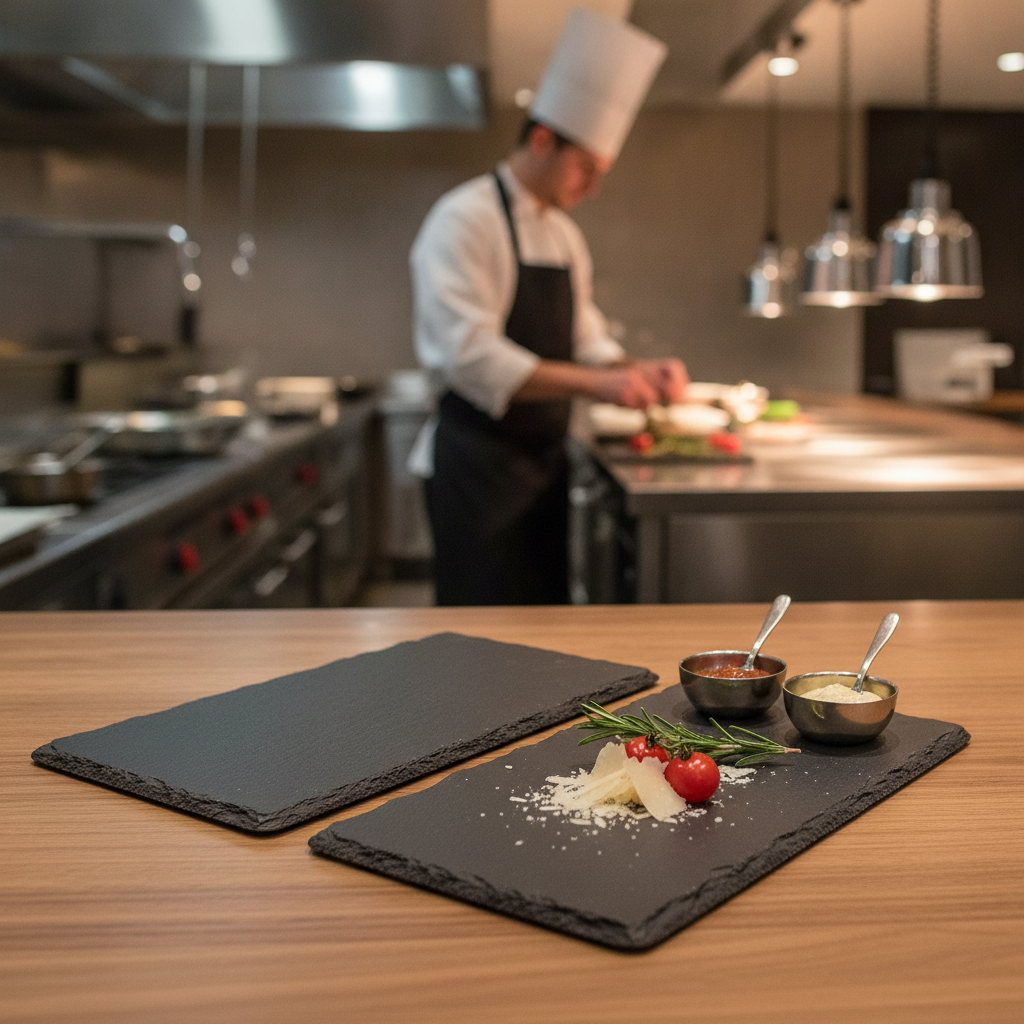 Natural Slate Rectangular Boards 1/4-1/3 GN for Dining Services (Pack of 2)