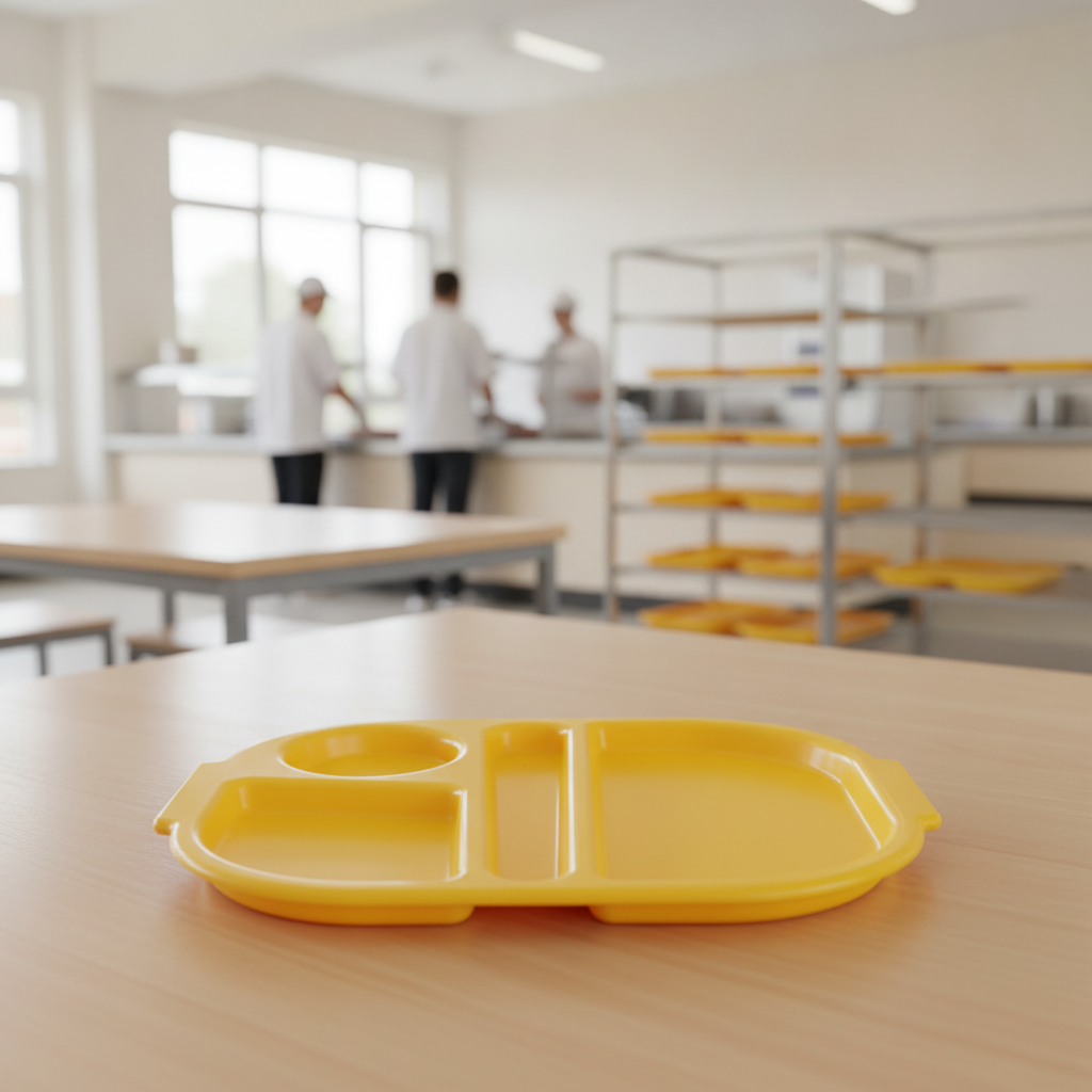 Polypropylene Yellow Compartment Food Tray for Schools & Care Homes (Pack of 10)