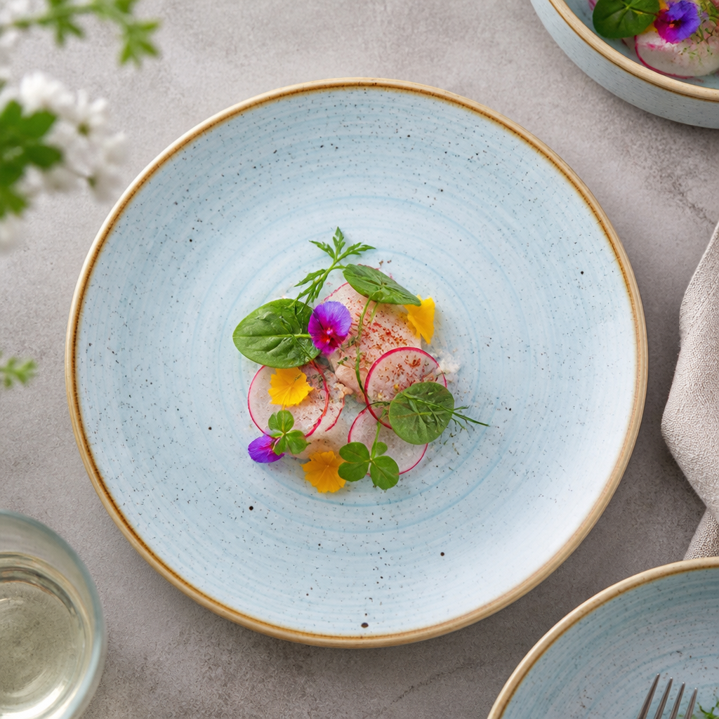 Duck Egg Blue Round Coupe Plates 217mm for Dining Experiences