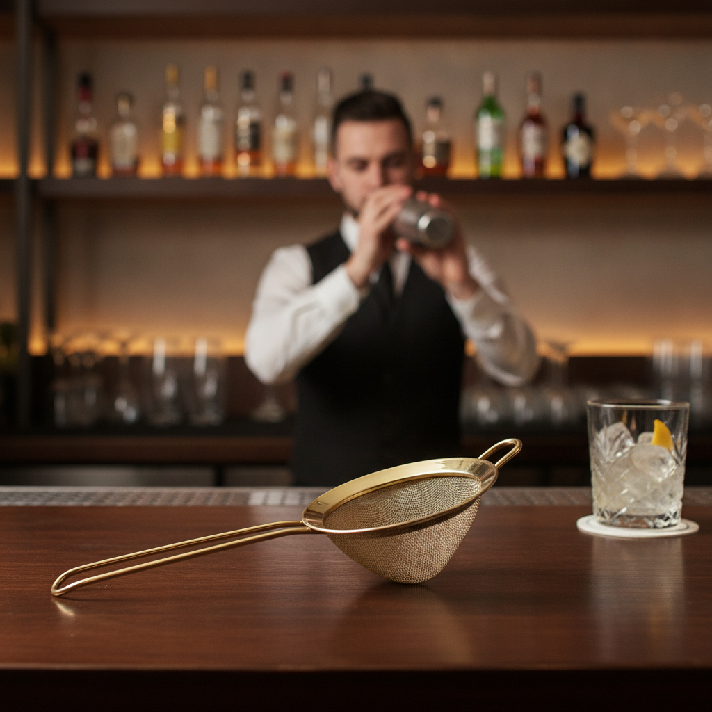 Gold Plated Stainless Steel Fine Mesh Strainer 90mm for Home Bars