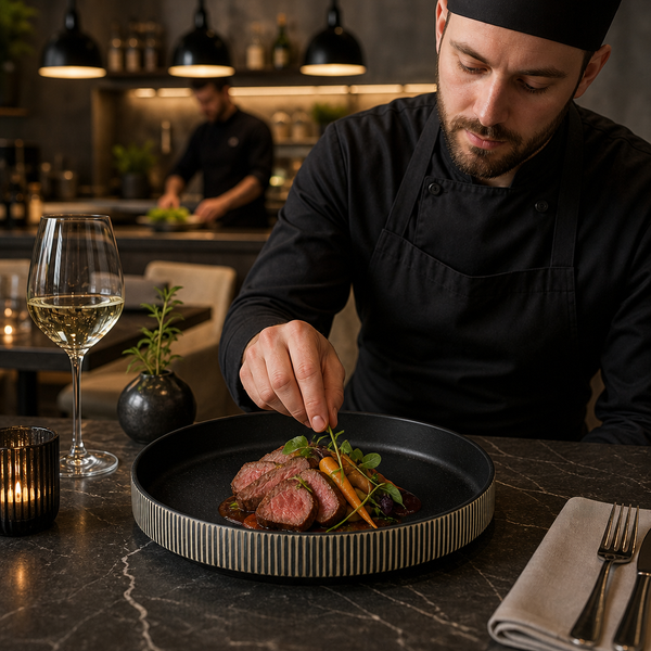Deep Plates Black 240mm White Stoneware, Stoneware, pack of 6