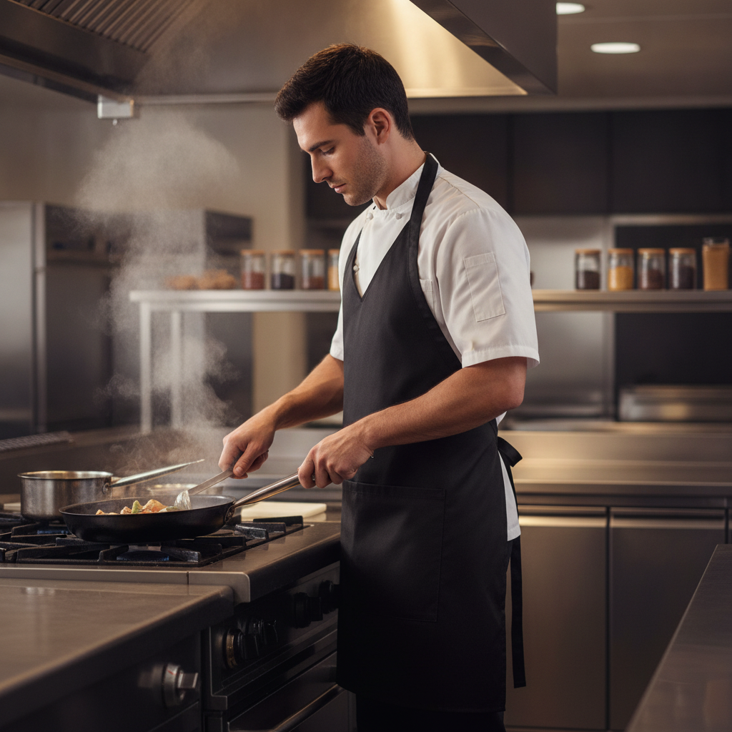Polycotton Black V Neck Service Bib Apron for Hospitality