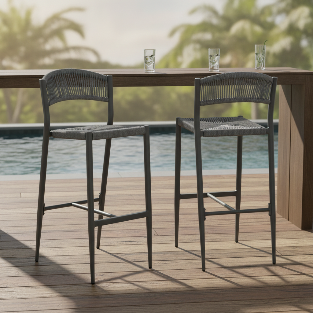 Rattan Outdoor Bar Stools with Aluminium Frame 1040x577mm for Stylish Seating (Pack of 2)