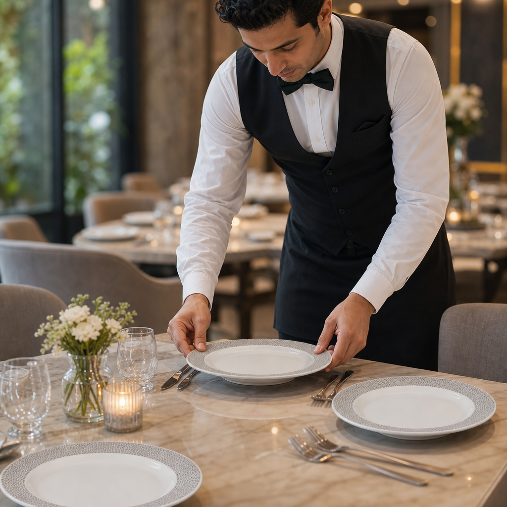 Shale Footed Plates Grey Vitrified Ceramic for Dining (Pack of 12)