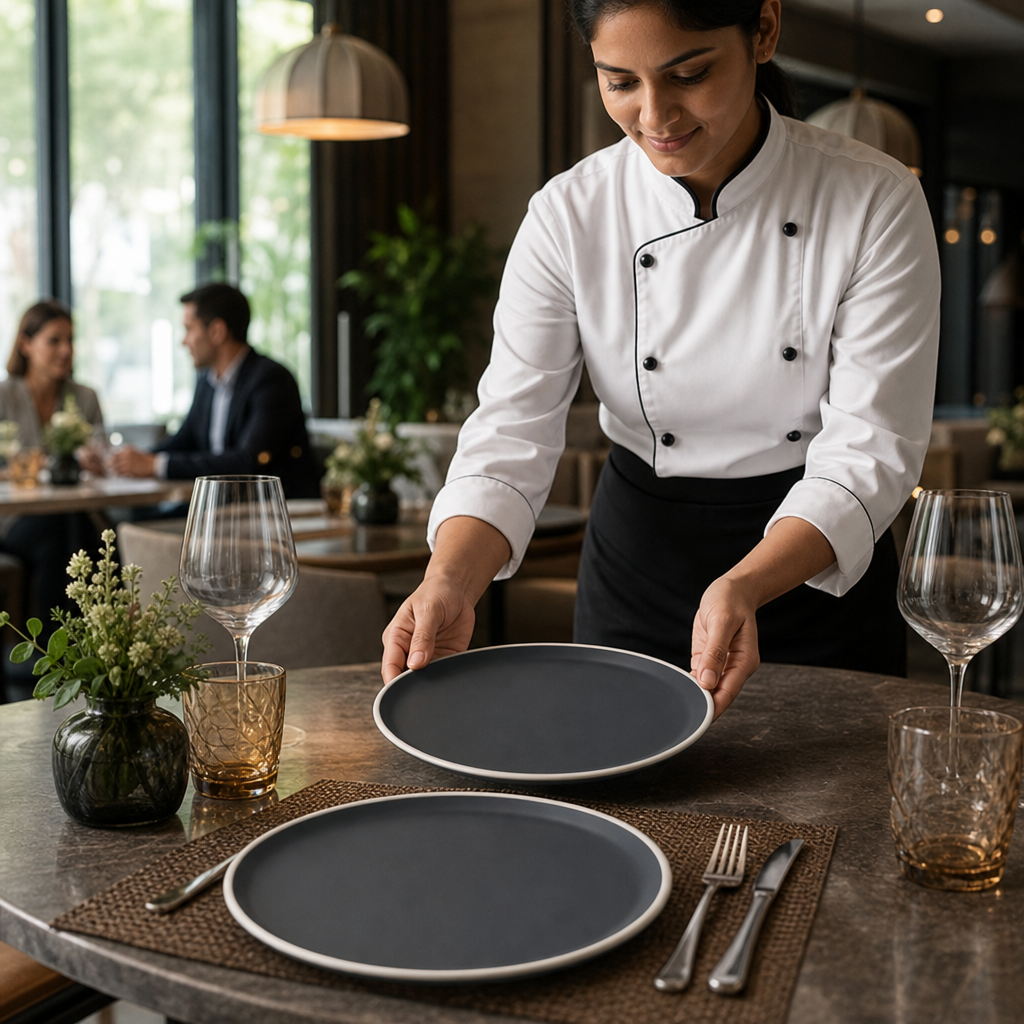 Plates 265mm Charcoal Vitrified Porcelain for Dining Rooms (Pack of 6)