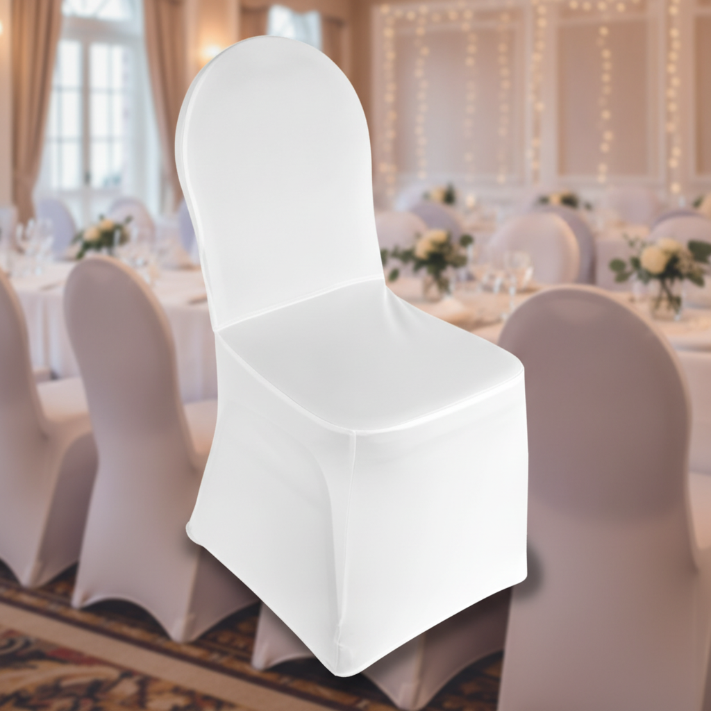 White Polyester Banquet Chair Cover for Weddings & Events