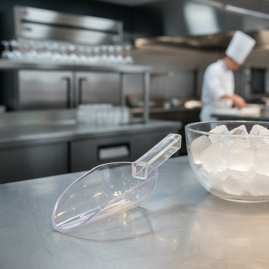 Clear Plastic Ice Drainer Scoop 7oz for Refreshing Beverages