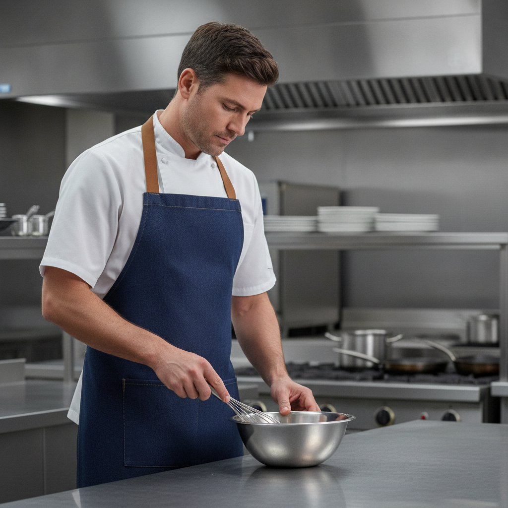 Polycotton Denim Short Cross-Back Bib Apron for Food Service