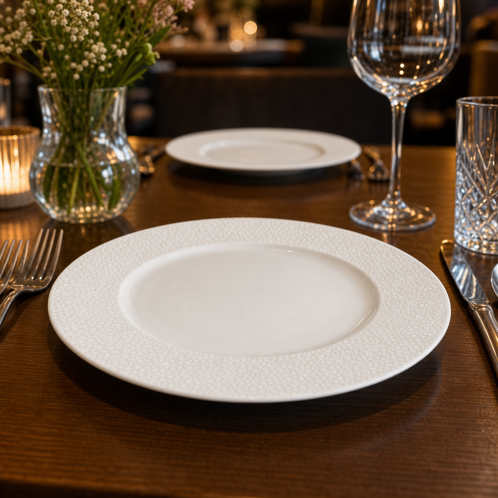 Flat Rim Plates White Bone China for Banqueting & Restaurant Service (Pack of 6)
