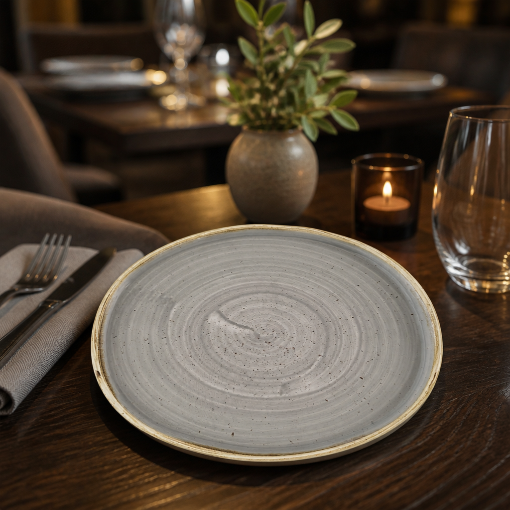 Organic Walled Plates 206mm Grey Vitrified Ceramic for Casual Dining (Pack of 6)
