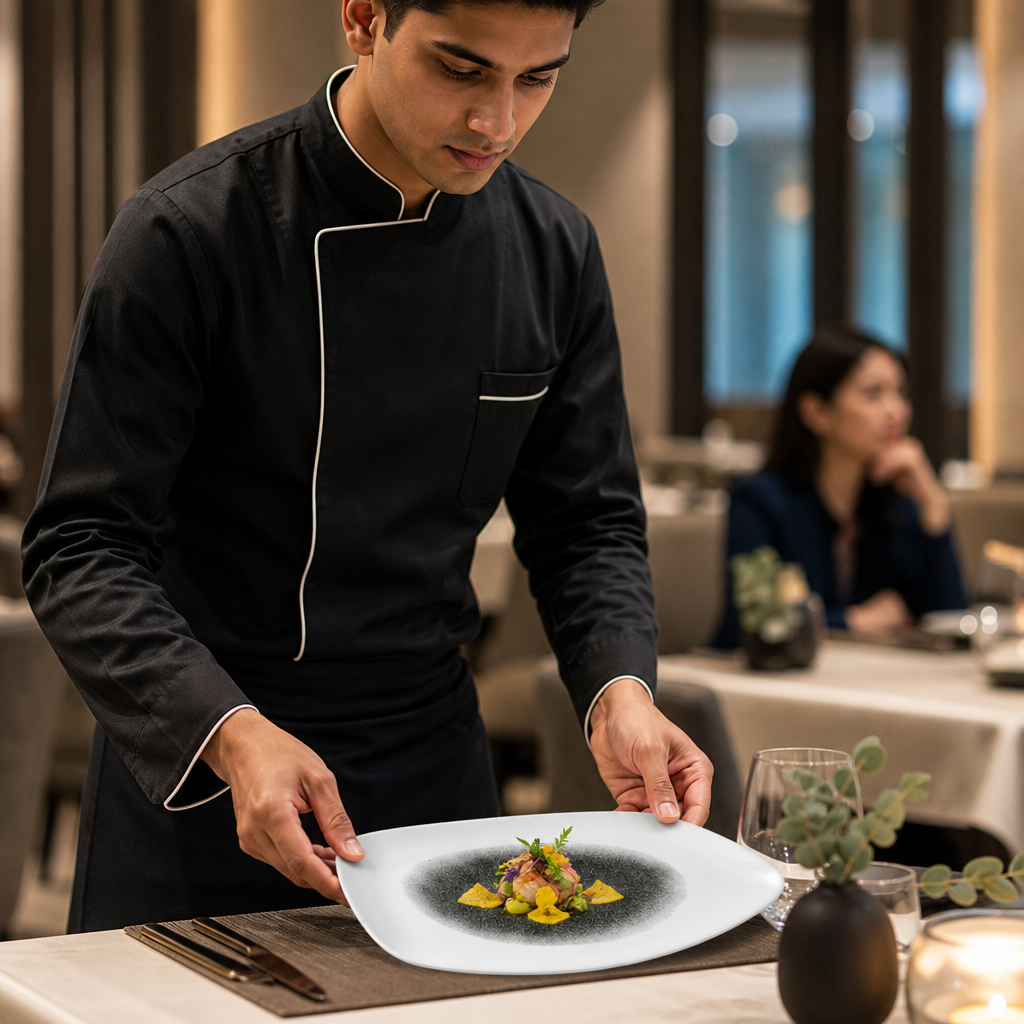 Geo Plates 346x171mm Black Vitrified Porcelain for Stylish Dining (Pack of 6)