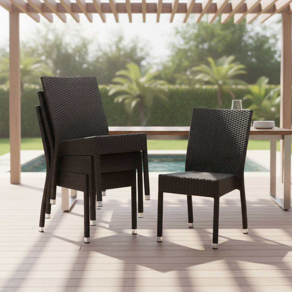 Aluminium & PE Wicker Side Chairs 860x500mm for Indoor & Outdoor Use (Pack of 4)