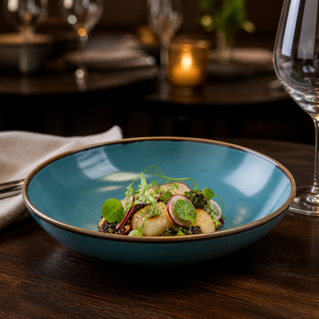 Handcrafted Blue Coupe Bowls for Farm-to-Table Dining
