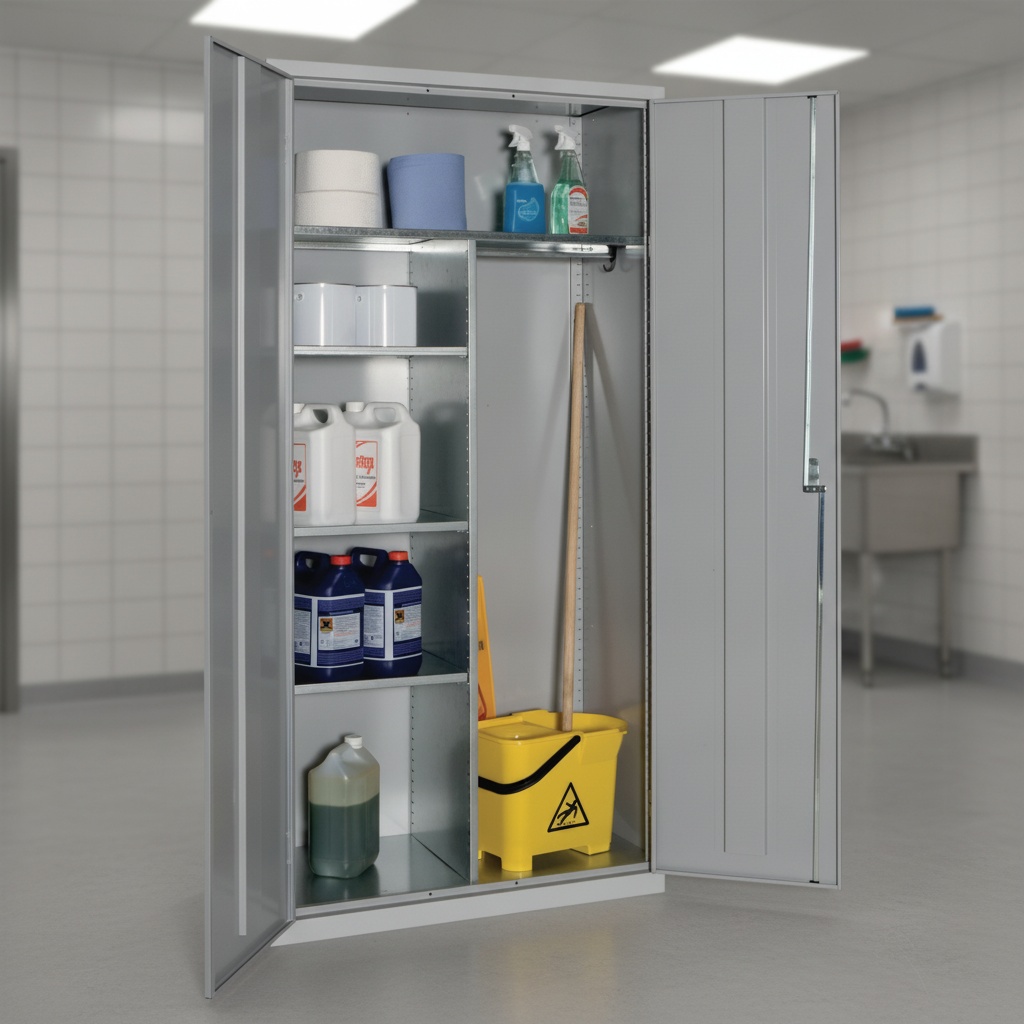Mild Steel Lockable Janitorial Cupboard for Cleaning Equipment