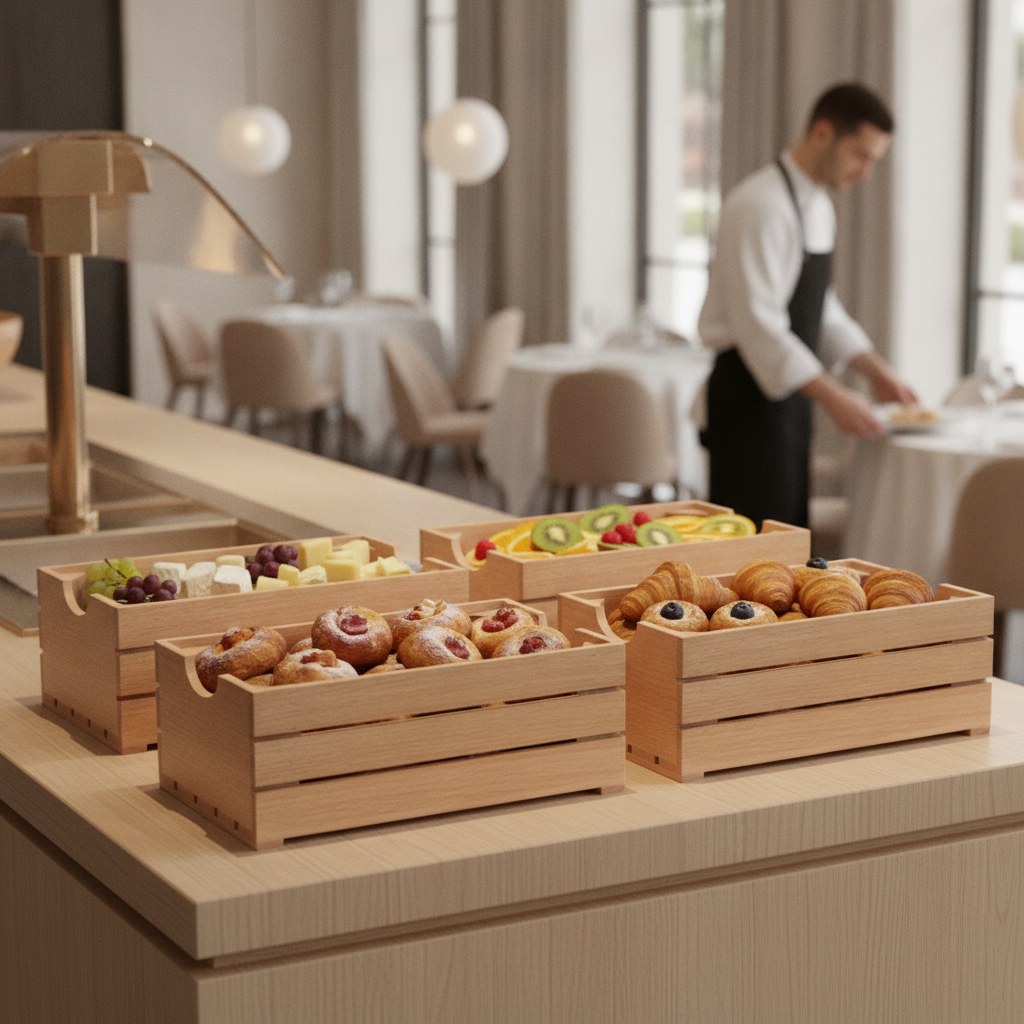 Solid Beech Wood Boxes 265x162mm for Buffet Displays (Pack of 4)