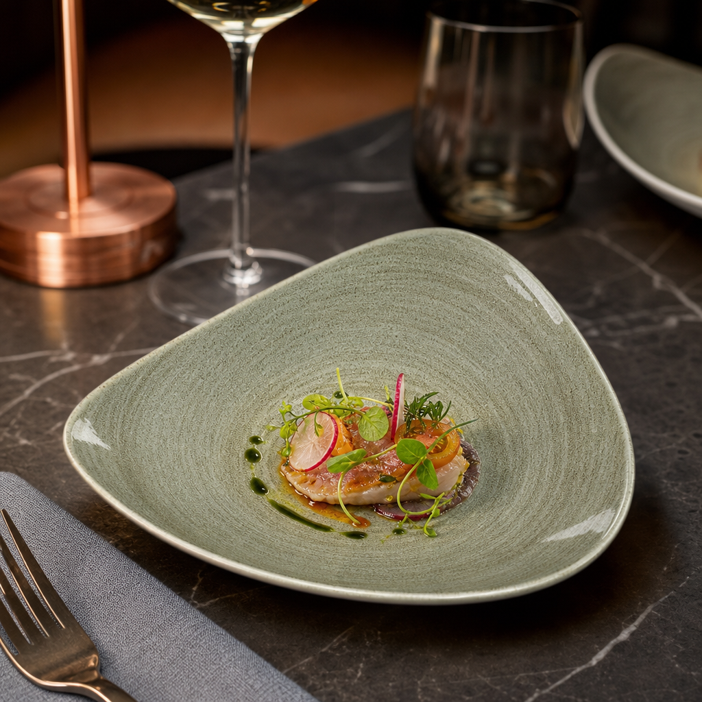 Rustic Triangle Plates 192mm Green Porcelain for Contemporary Dining (Pack of 12)