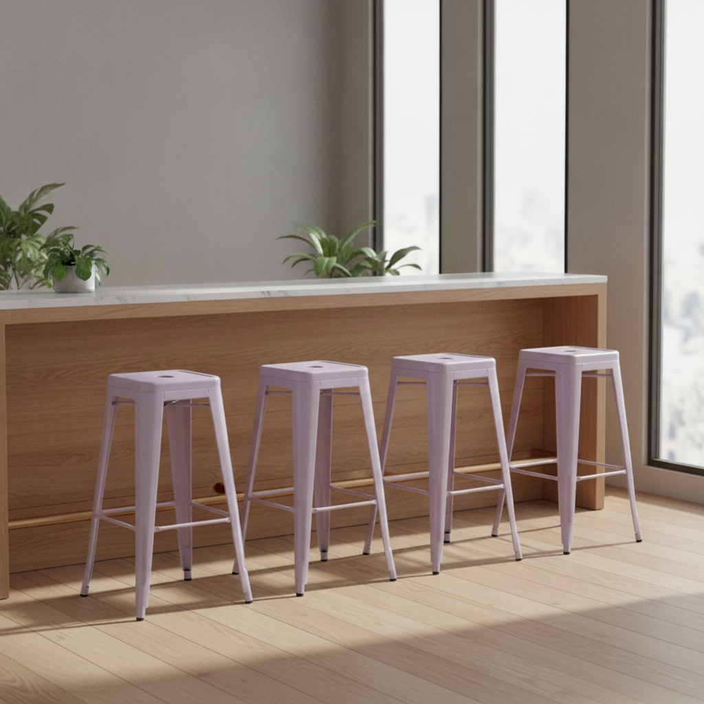 Powder-Coated Steel Lilac High Stools 770mm for Cafés & Bistros (Pack of 4)