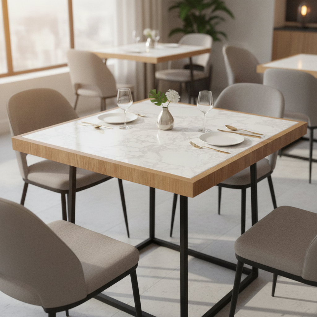 Wood & Marble Square Tabletop 600x600mm for Dining Areas