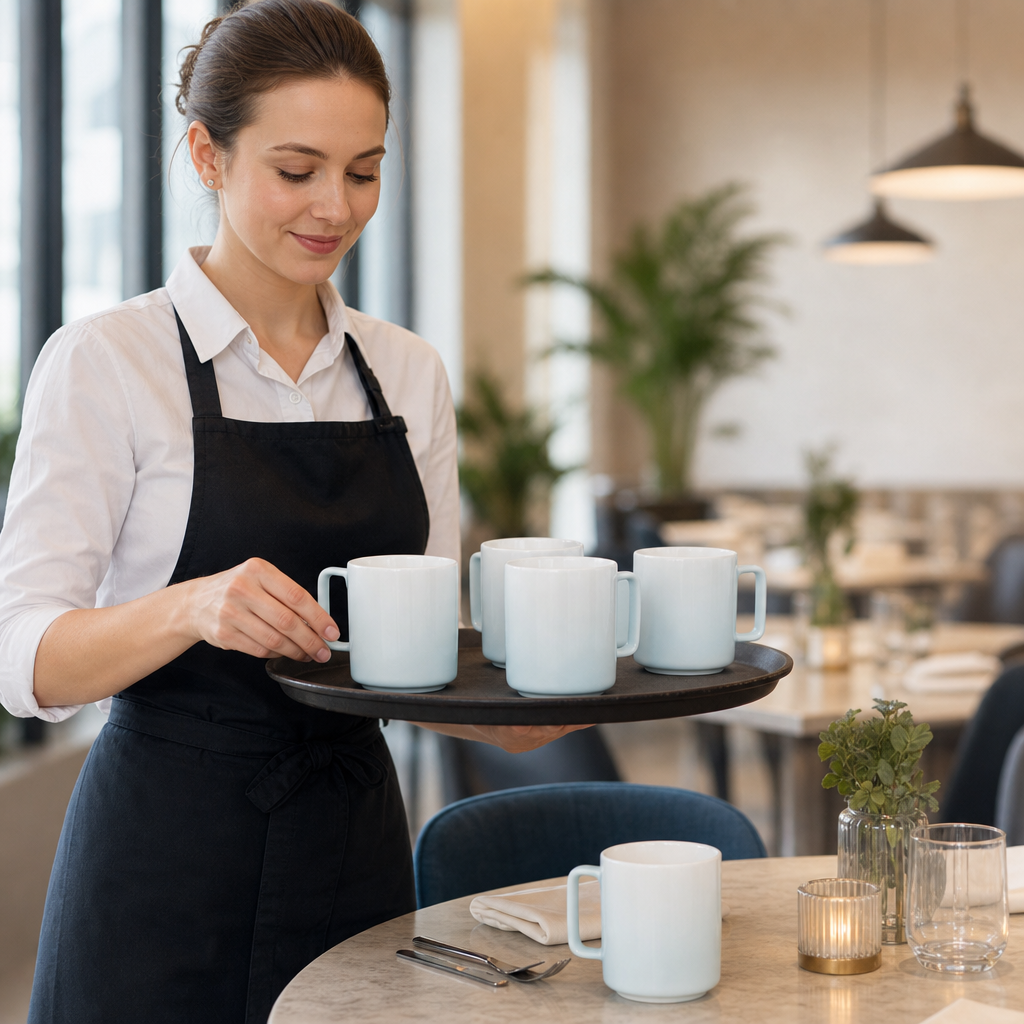 Mugs 340ml Aqua Porcelain for Stylish Table Settings (Pack of 6)