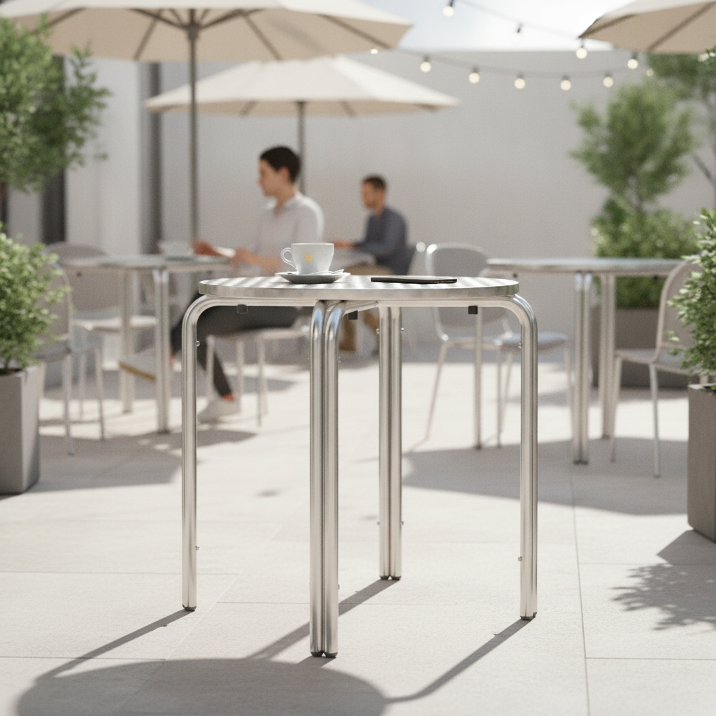 Stainless Steel and Aluminium Round Bistro Table 600mm for Cafés & Beer Gardens