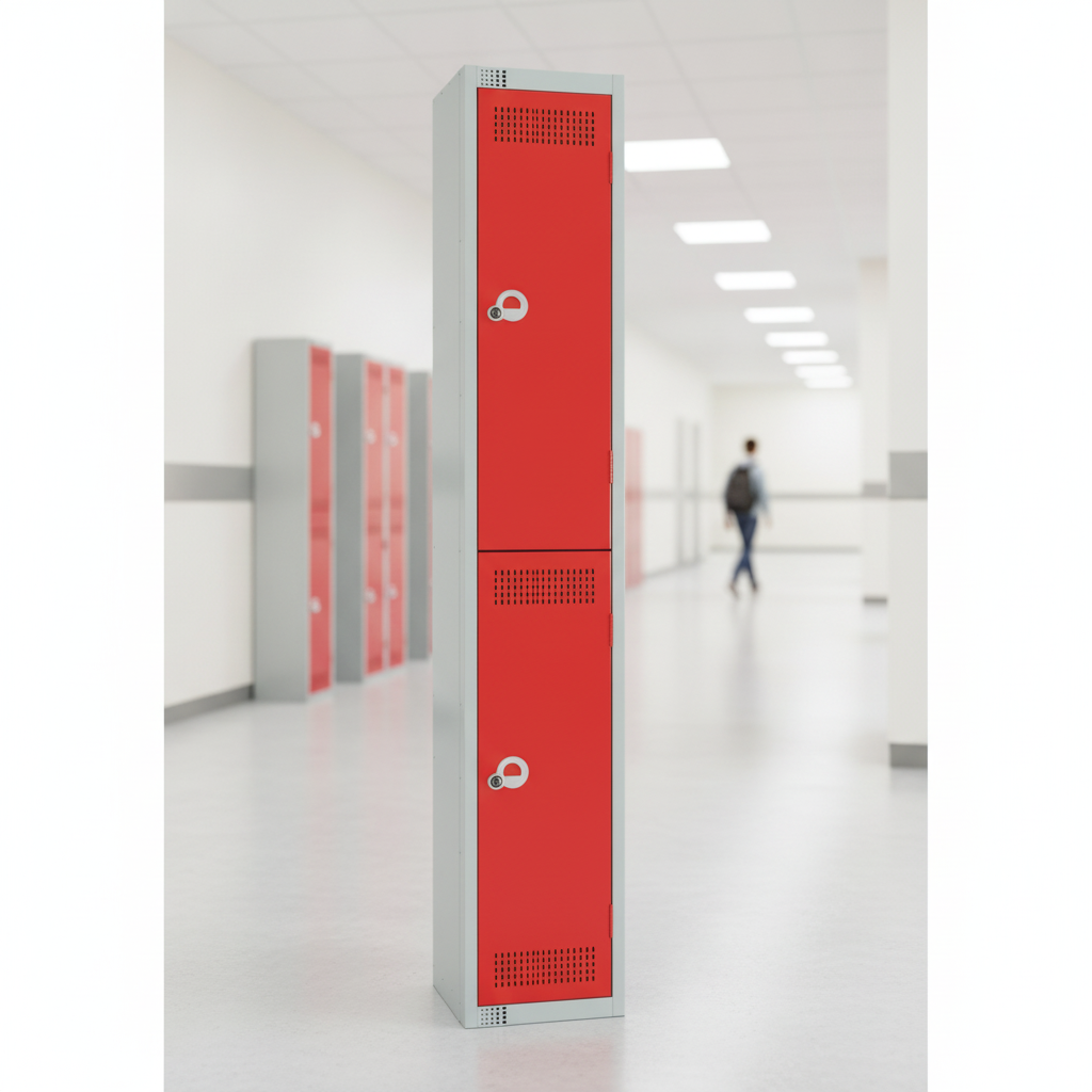 Powder Coated Steel Red Lockers 300mm Deep for Institutional Use