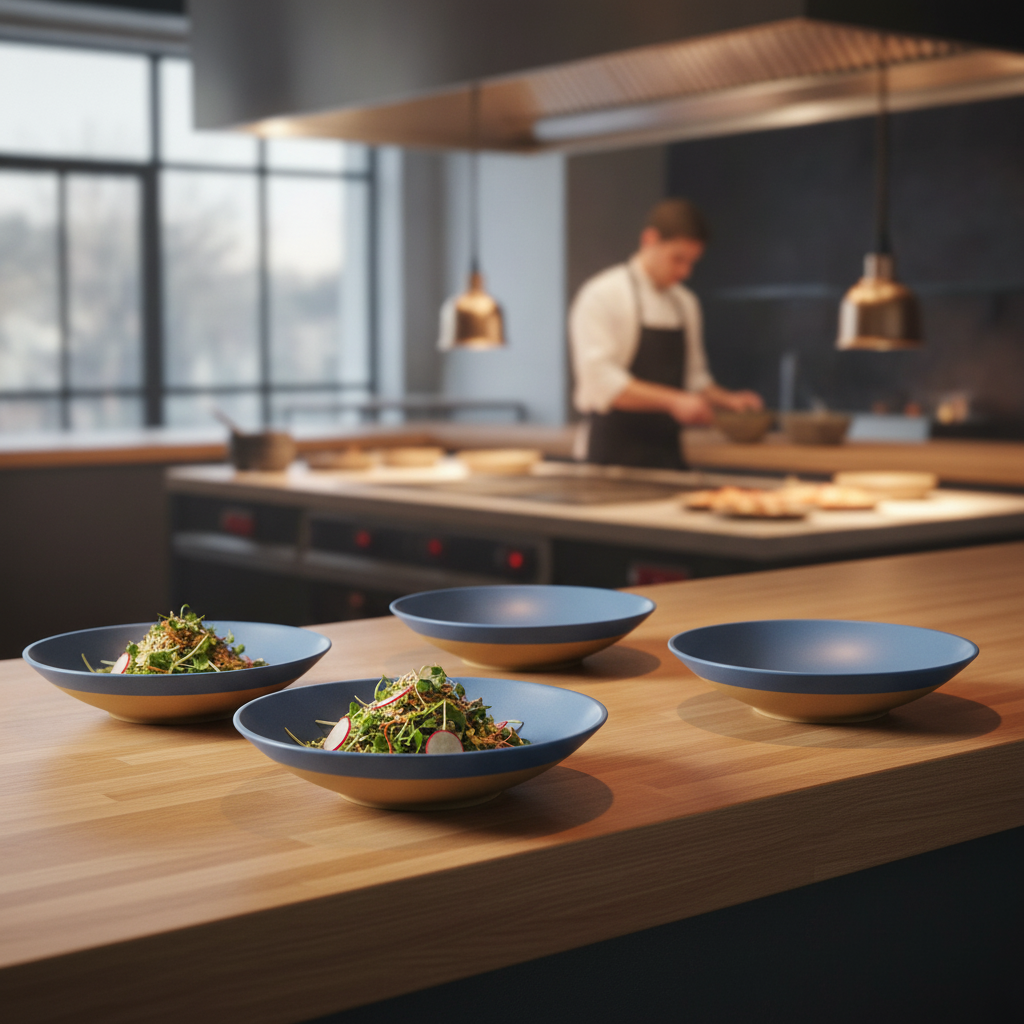 Melamine Blue Shallow Serving Bowls 300mm for Buffet Presentations (Pack of 4)