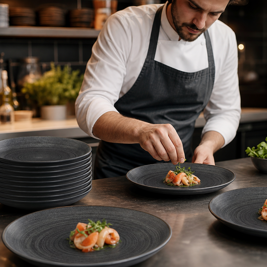Coupe Plates 286mm Black Vitrified Ceramic for Restaurants & Cafés (Pack of 12)