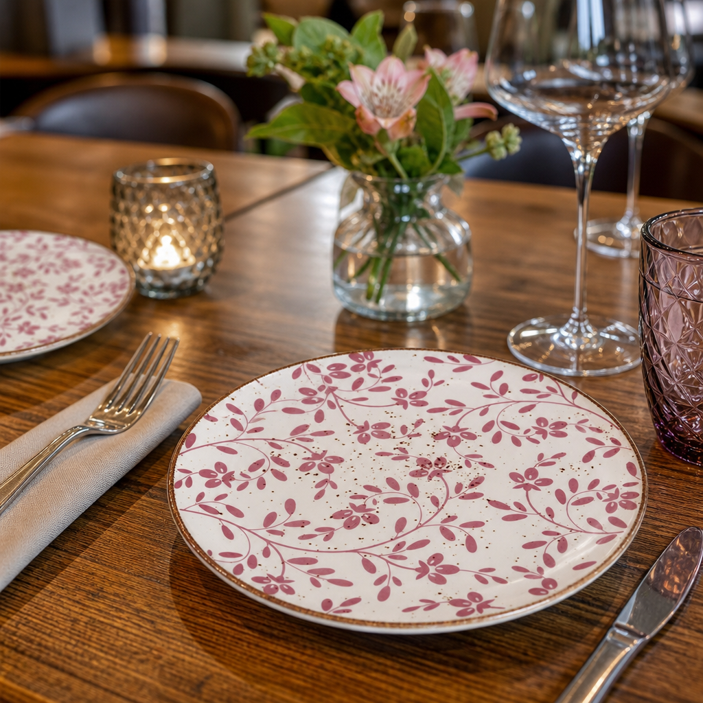 Coupe Plates 202mm Pink Vitrified Ceramic for Stylish Table Settings (Pack of 12)