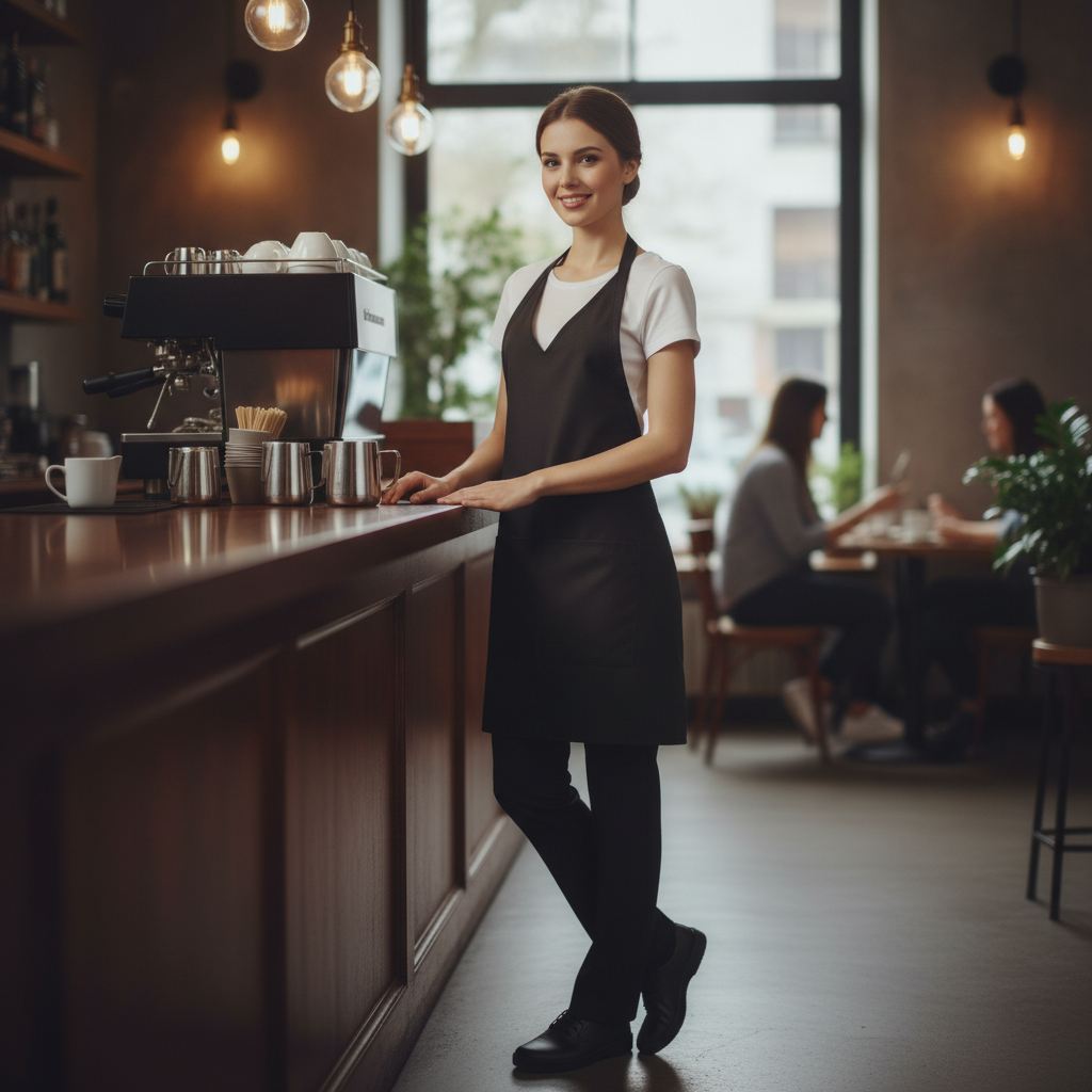 Polycotton Black Tuxedo Bib Apron for Front of House Staff