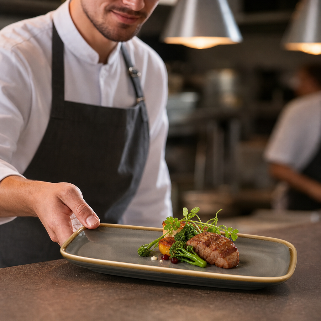 Platter Grey Porcelain for Contemporary Eateries (Pack of 4)