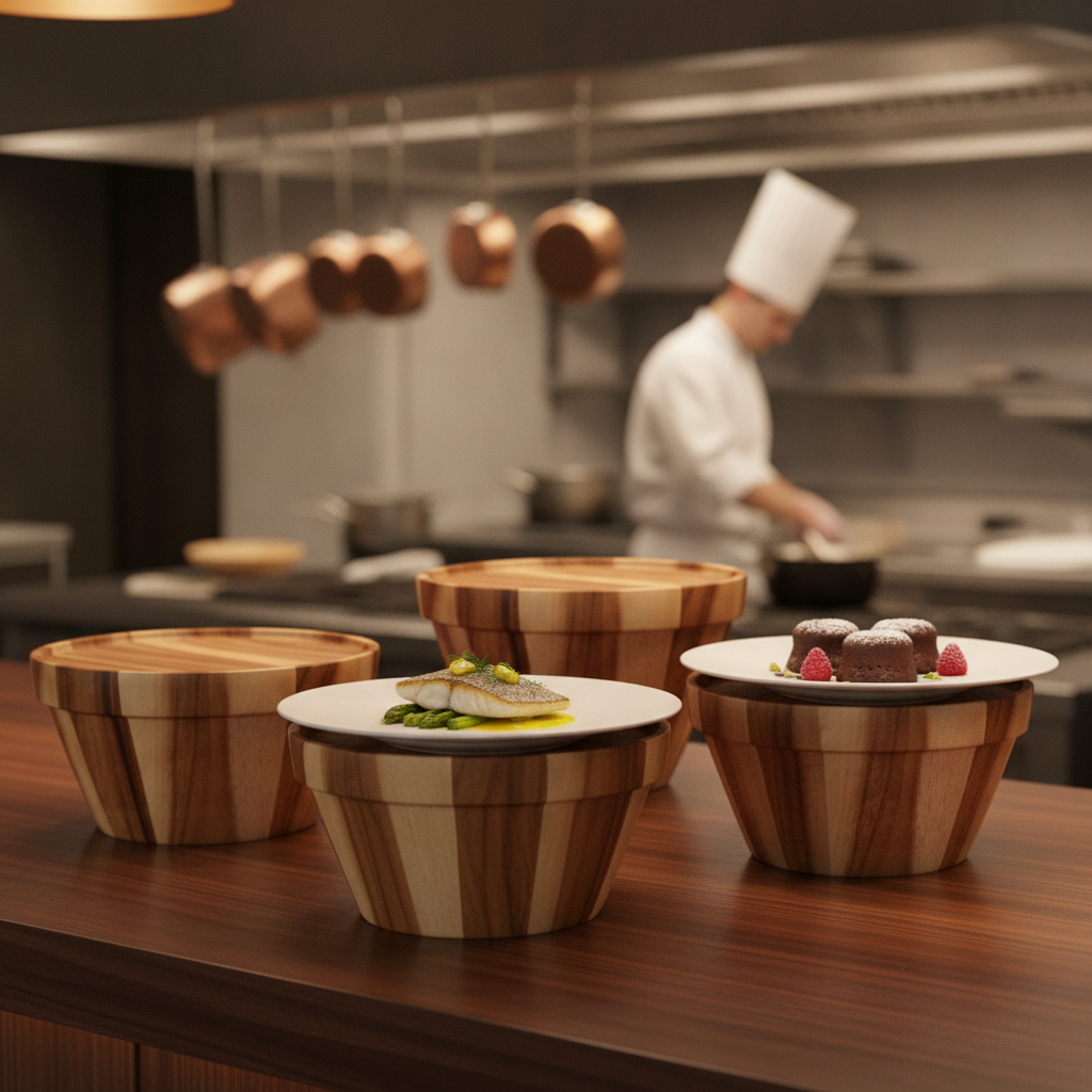 Natural Hardwood Plant Pot Pedestals 275mm for Food Presentation (Pack of 4)