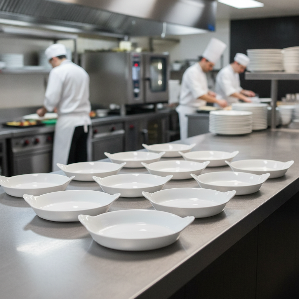 Porcelain Round Eared Dish 780ml for Catering Kitchens (Pack of 12)