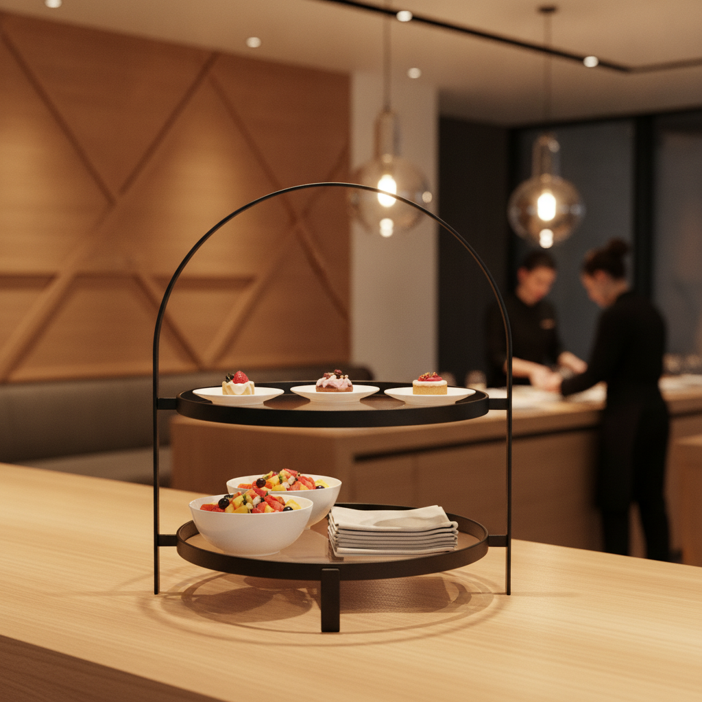 Black Steel Two-Tier Serving Rack 355mm for Buffets & Catering