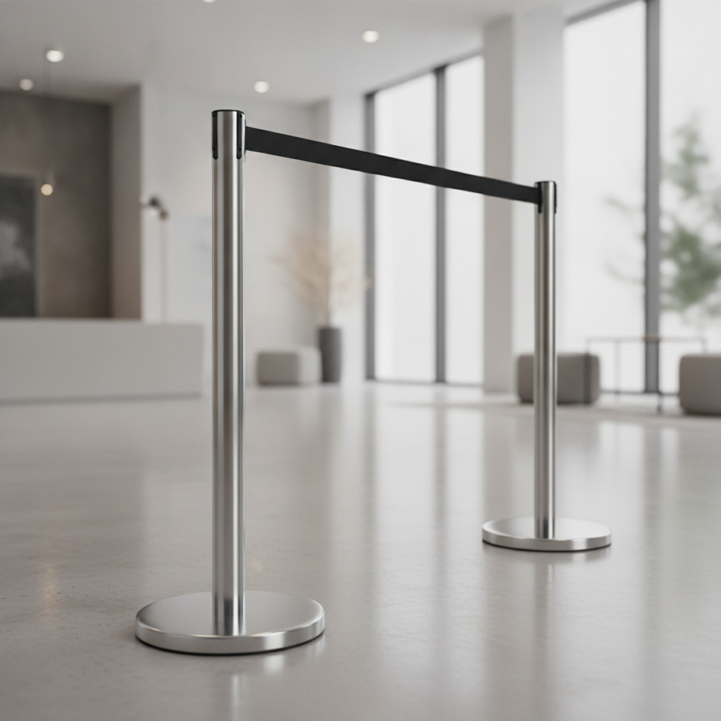 Polished Stainless Steel Barriers with 3m Strap for Commercial Use (Pack of 2)