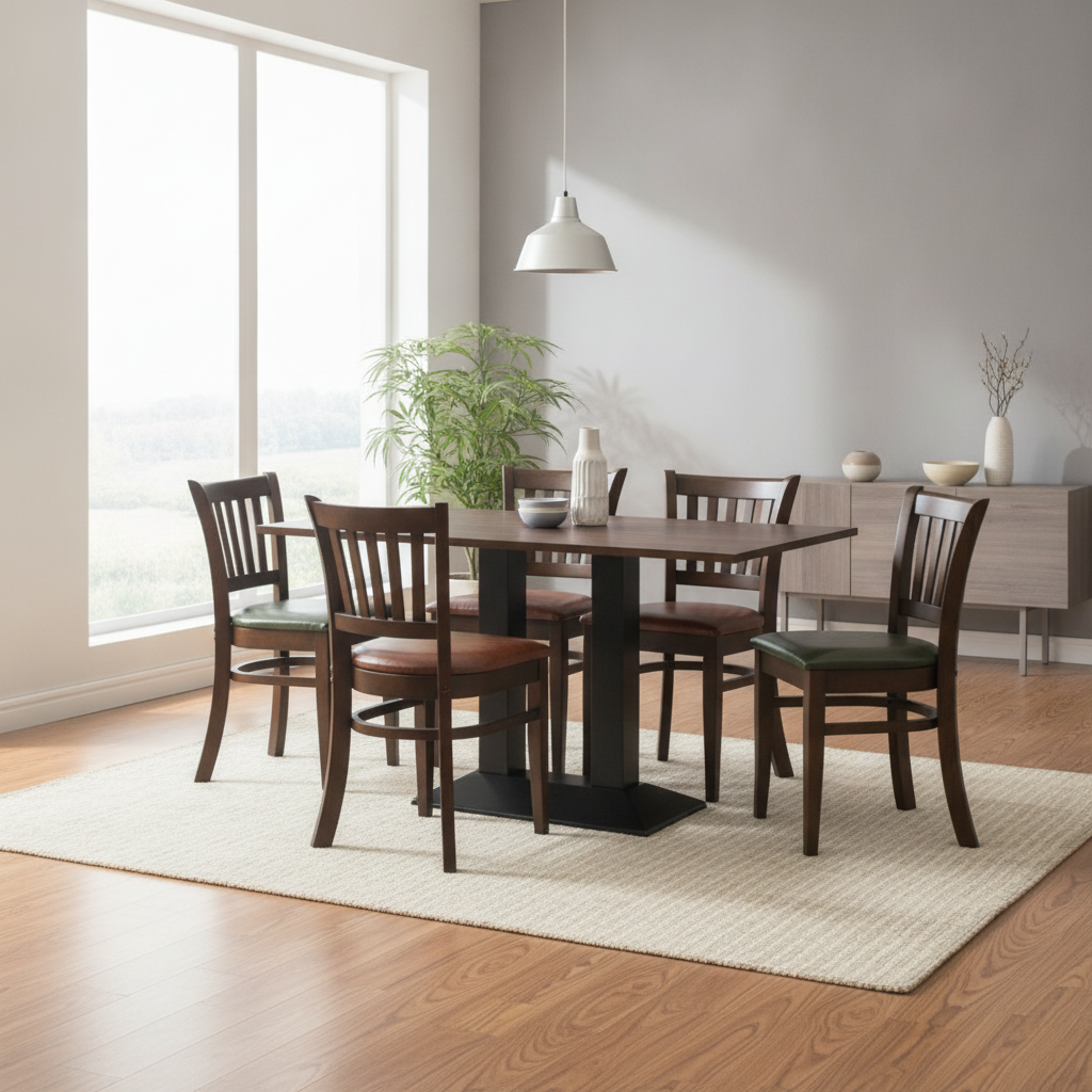 Rubber Wood Dining Table with 4 Chairs 750mm for Modern Homes