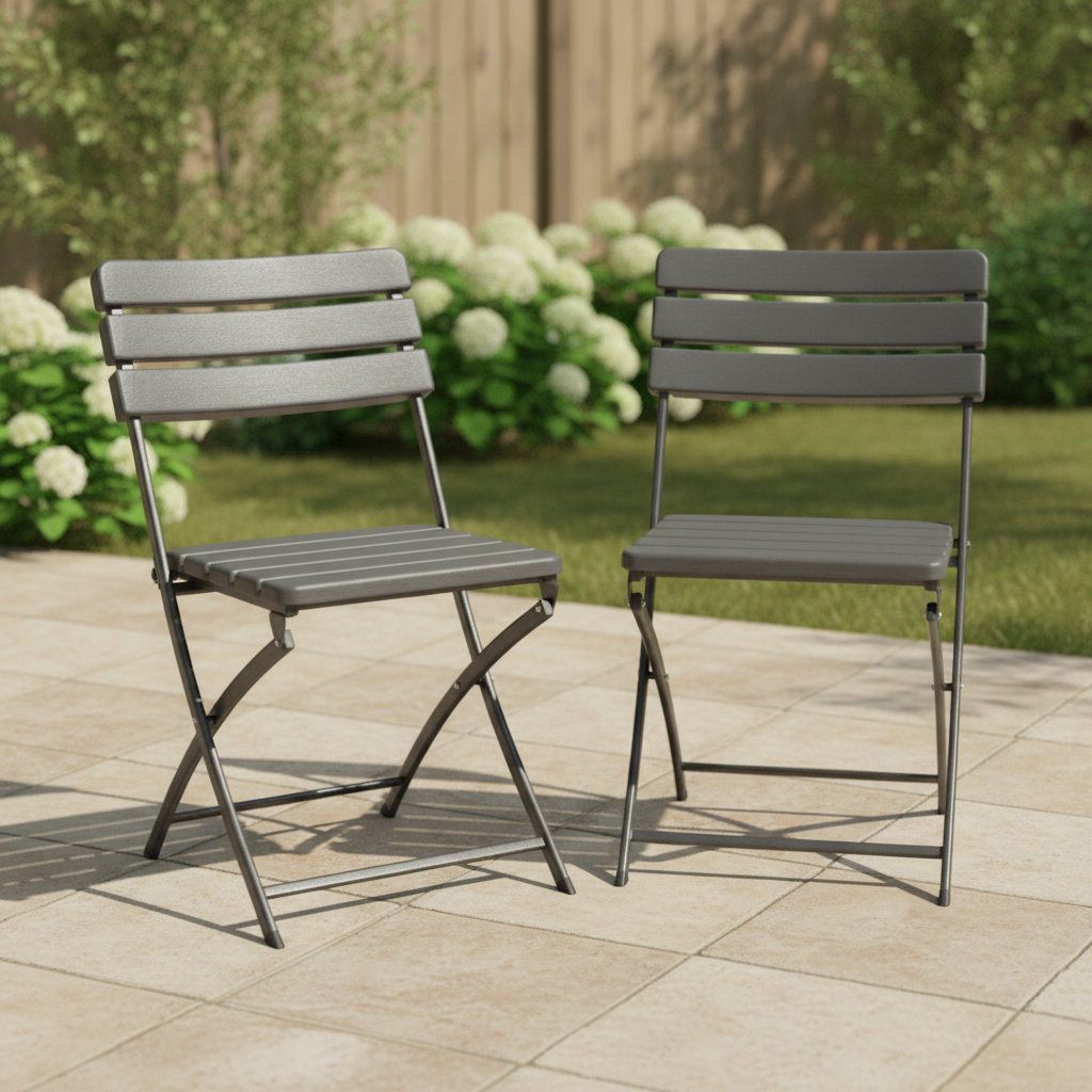 Powder Coated Steel Grey Folding Chairs 814x460mm for Indoor & Outdoor Use (Pack of 2)