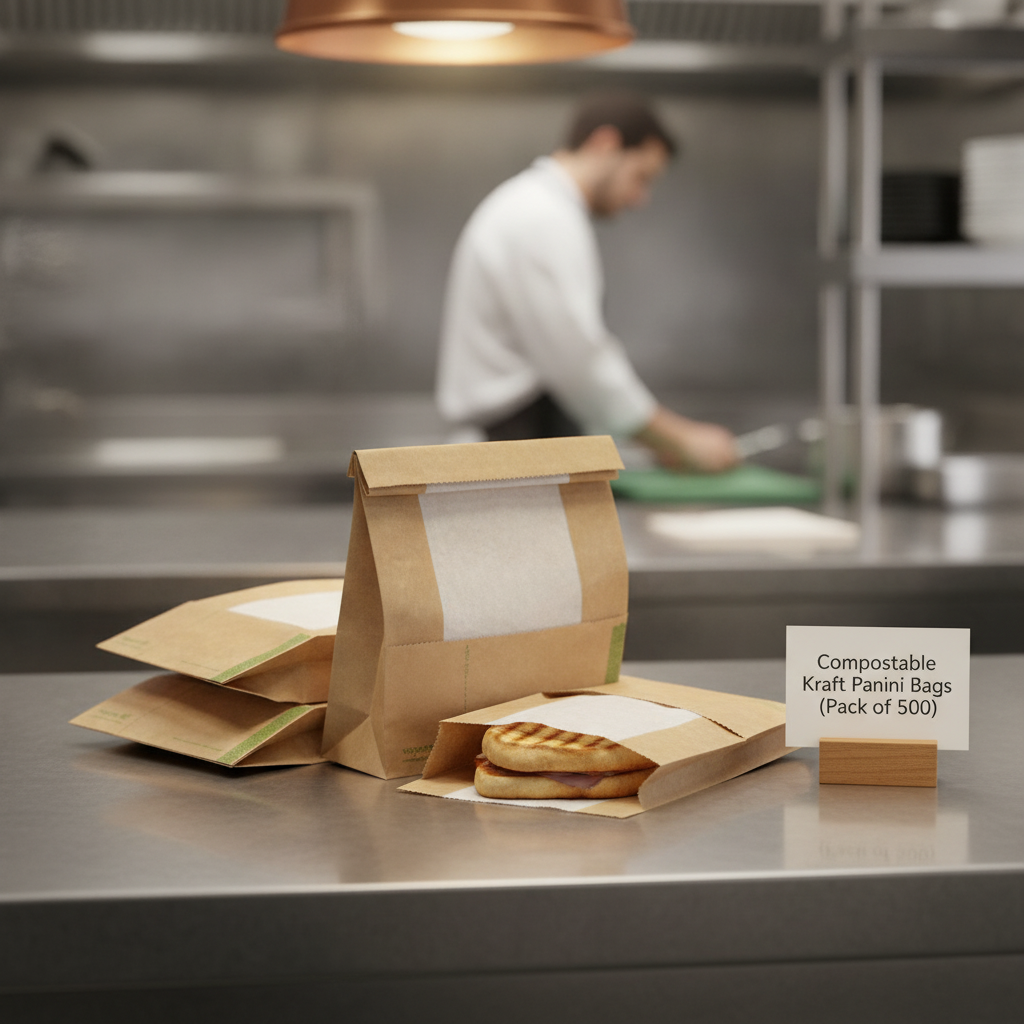Compostable Kraft Panini Bags for Takeaway Service (Pack of 500)