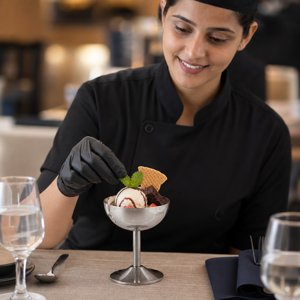 Stainless Steel Stemmed Sundae Cup 250ml for Dessert Presentation