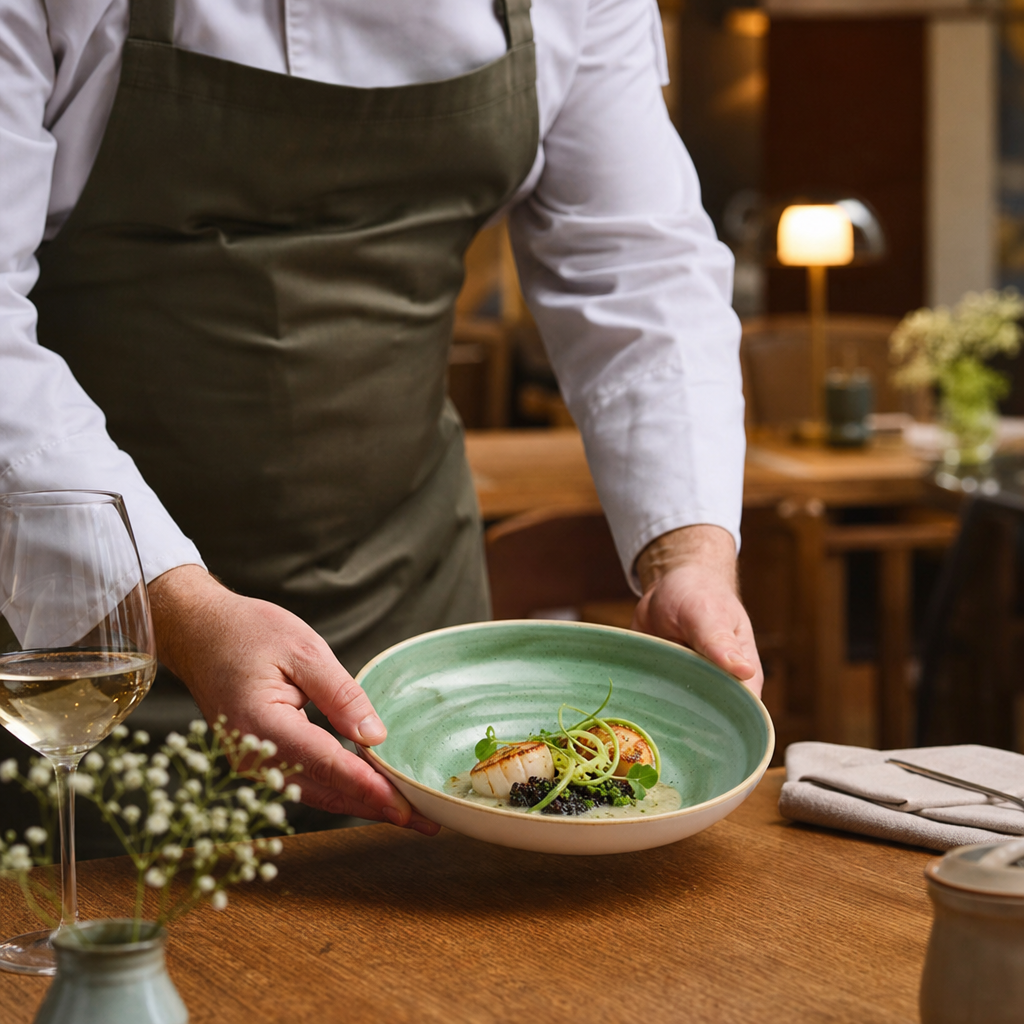 Stonecast Round Coupe Bowls in Samphire Green for Elegant Table Settings