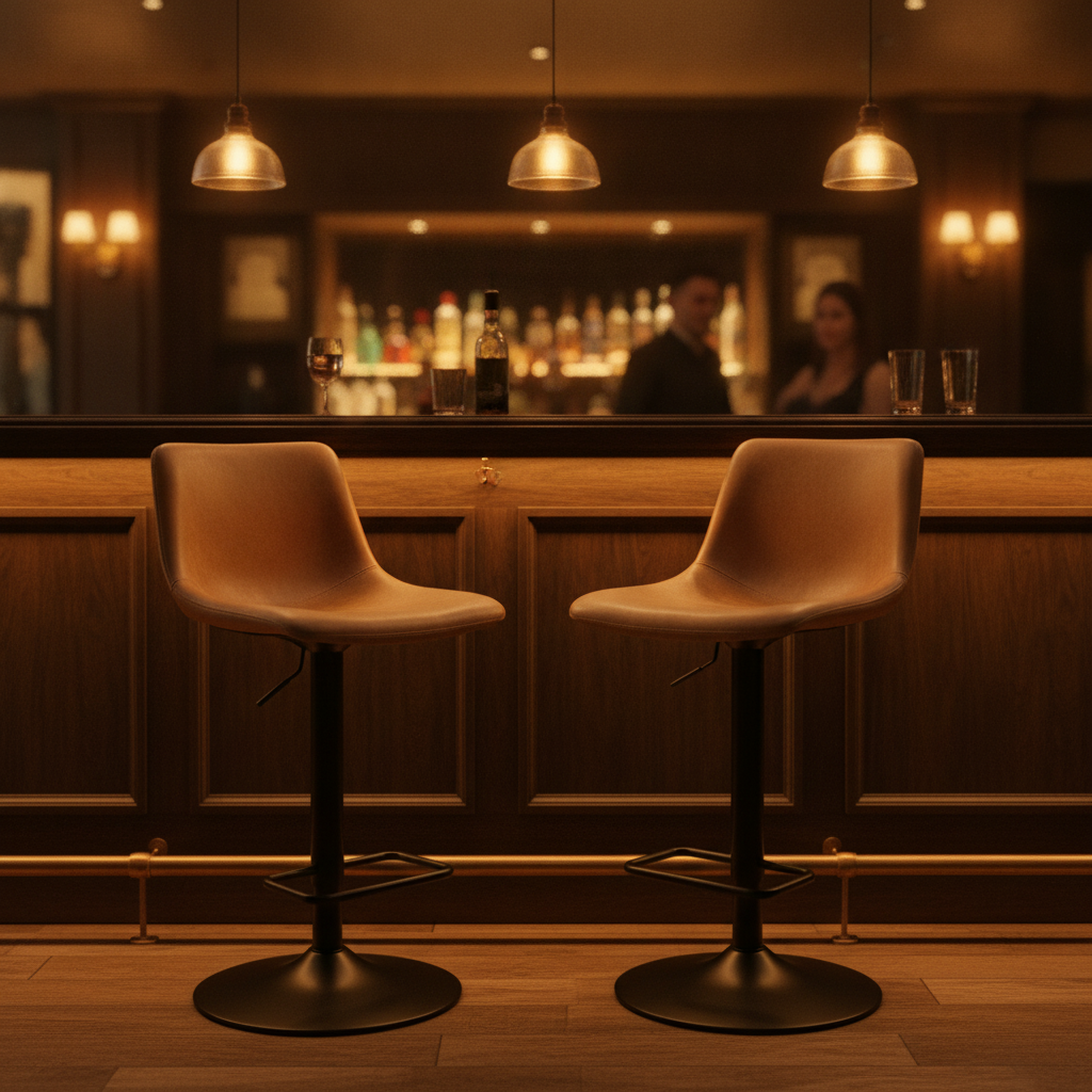 Steel Adjustable Bar Chair with Camel Upholstery 8.3kg for Pubs & Bars (Pack of 2)