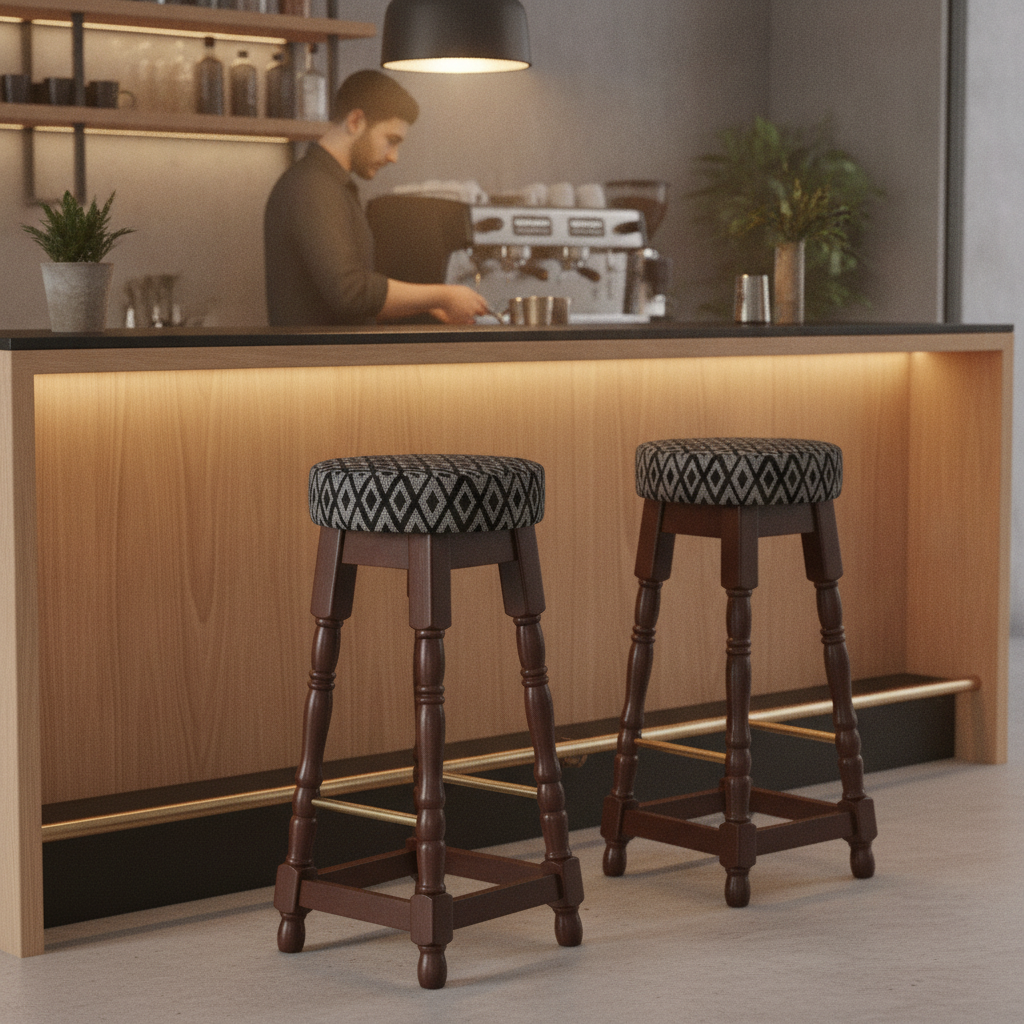 Rubber Wood High Bar Stools with Black Diamond Seat 770x345mm for Pubs & Cafés (Pack of 2)