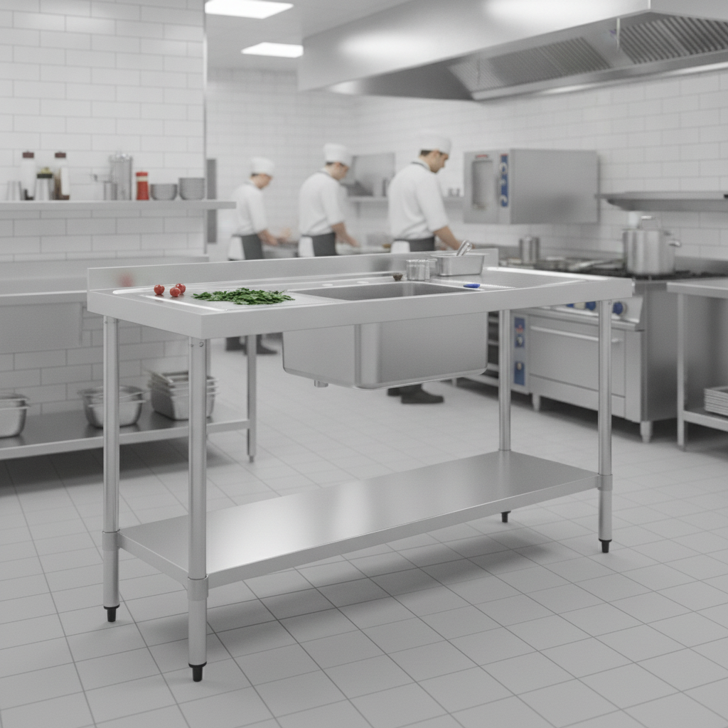 Stainless Steel Single Sink with Double Drainer 1500mm for Commercial Kitchens