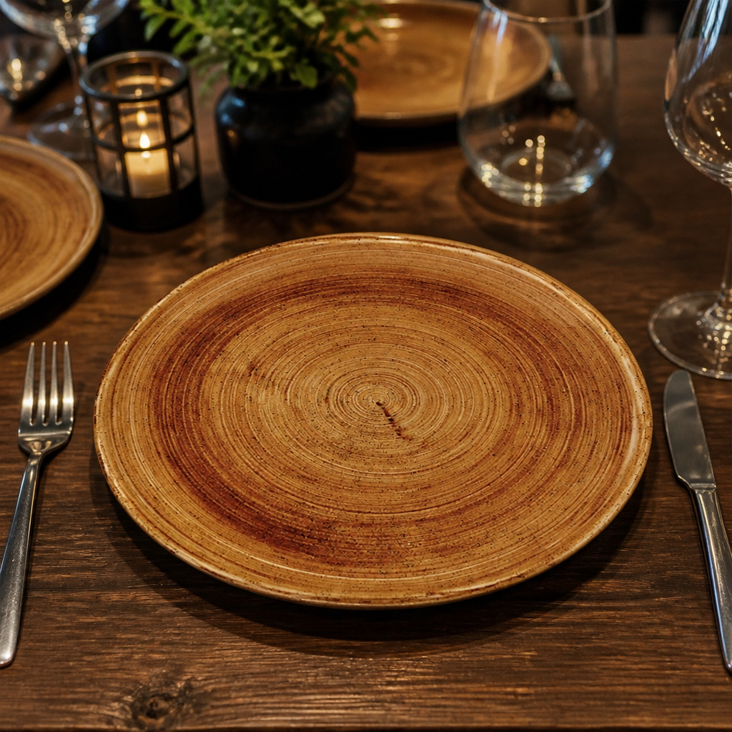 Organic Round Plates Vintage Copper Porcelain for Rustic Dining (Pack of 12)